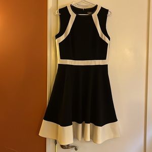 Black and white fit and flare dress